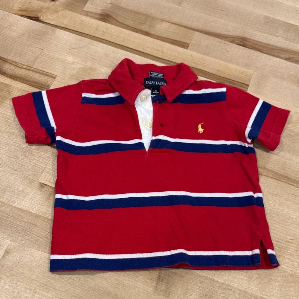 Ralph Lauren Kids Polo Shirts Red Navy Stripes Bundle of 2 Short Sleeve Cotton